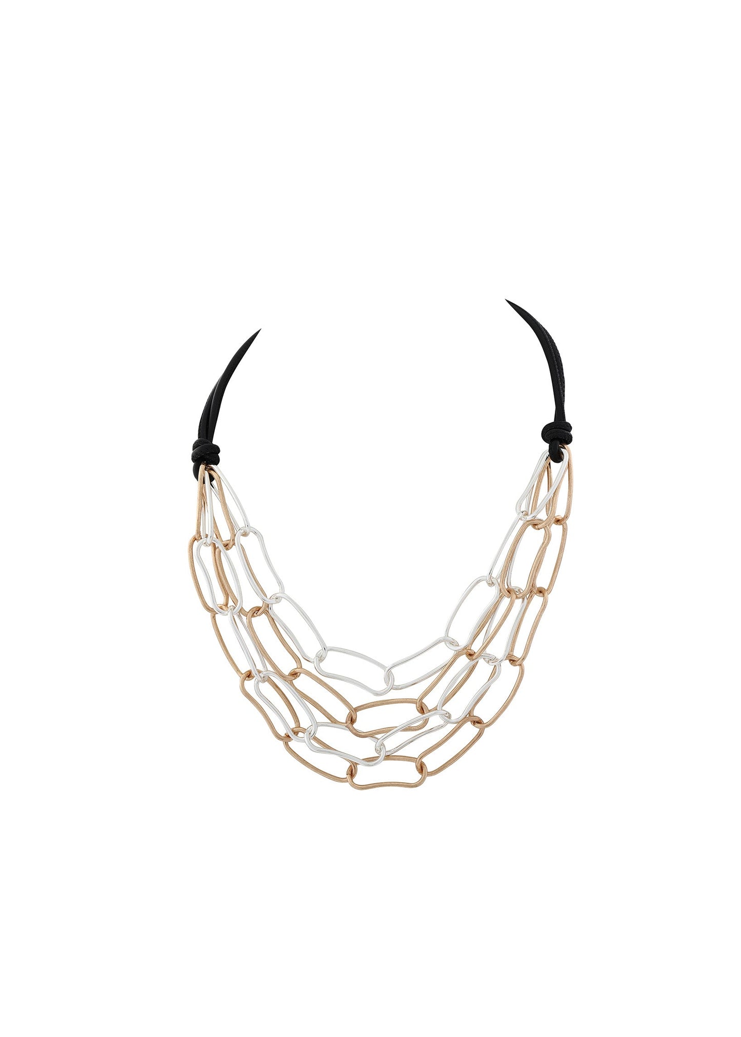 Merx - Multi-Strand Mixed Metal Link & Leather Necklace