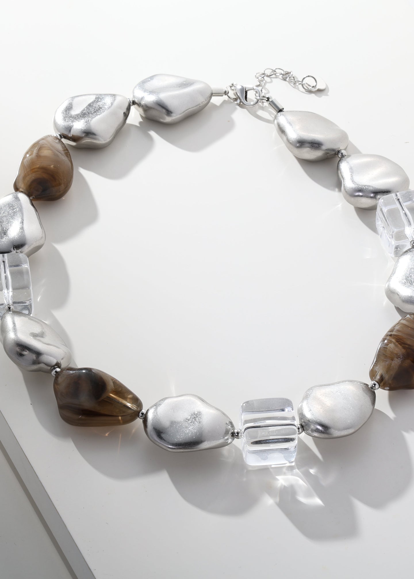 Merx - Organic Silver Resin Bead Statement Necklace