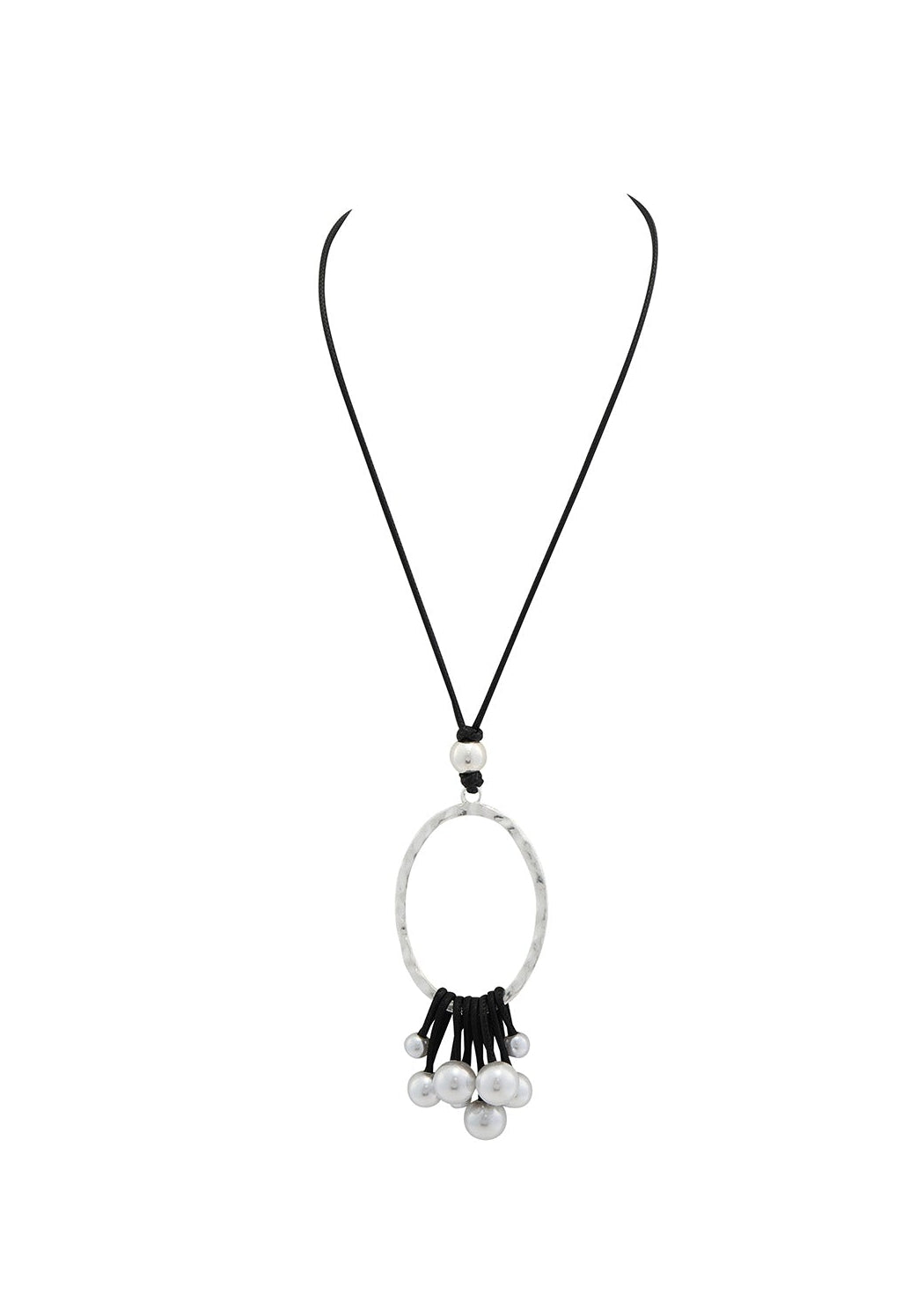 Merx -  Oval Hoop Pearl Cord Pendant Necklace