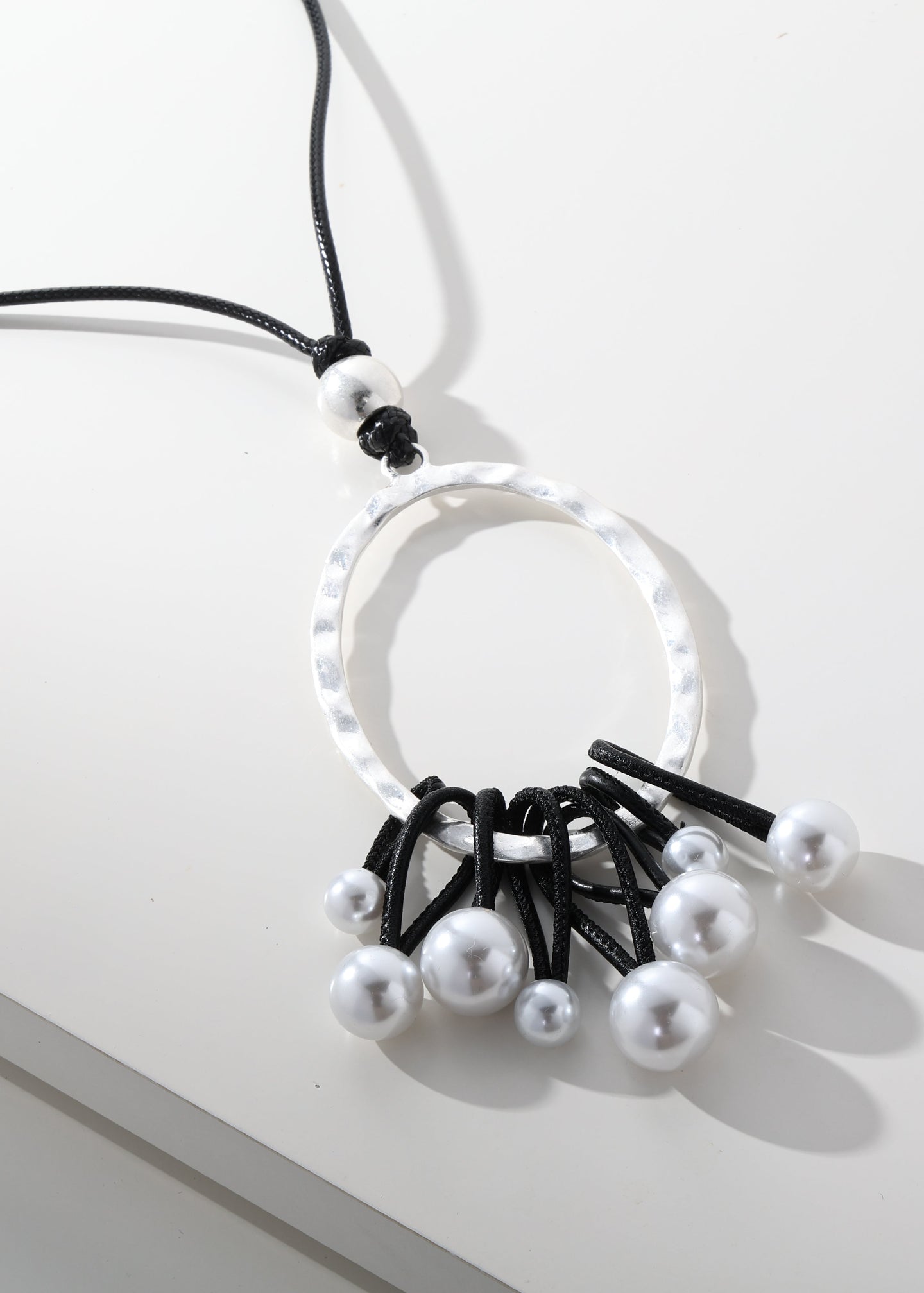Merx -  Oval Hoop Pearl Cord Pendant Necklace