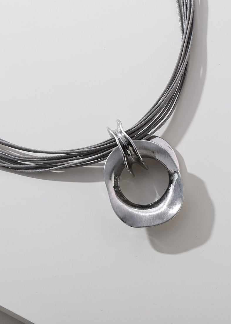 Merx - Multi-Strand Cord & Brushed Open Ring Pendant Necklace