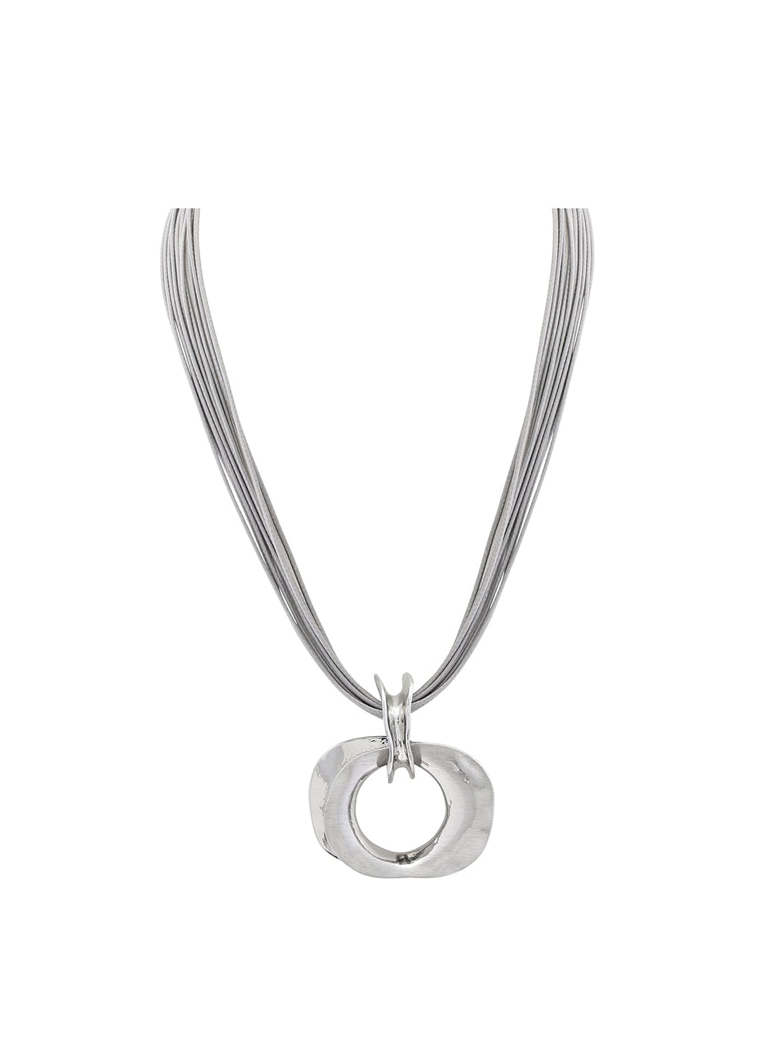 Merx - Multi-Strand Cord & Brushed Open Ring Pendant Necklace