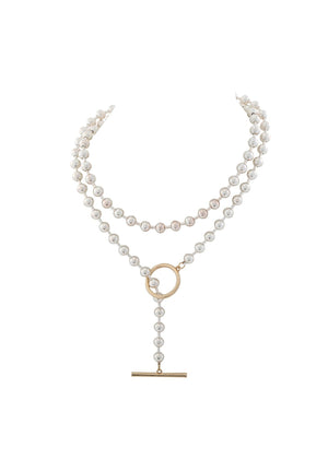 Merx - Silver Ball Bead Lariat Toggle Necklace