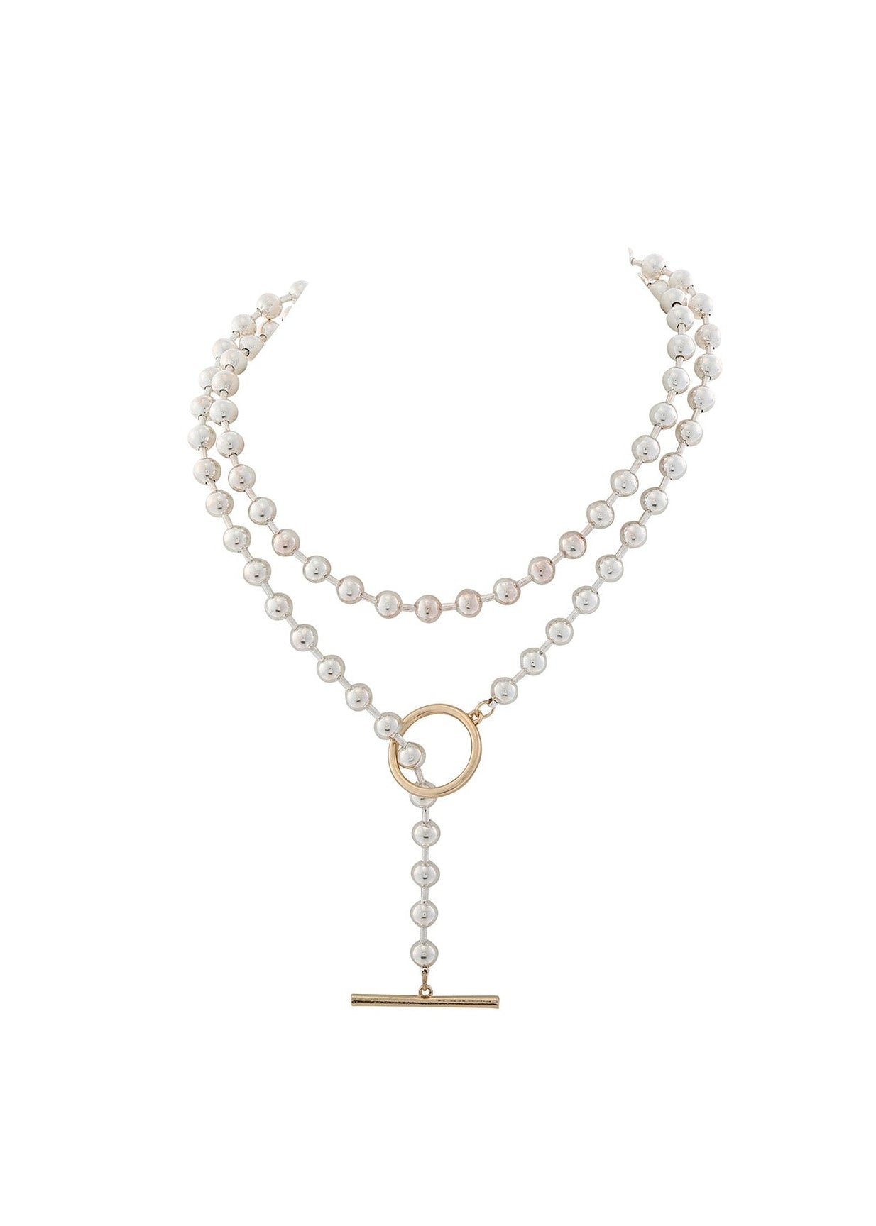 Merx - Silver Ball Bead Lariat Toggle Necklace