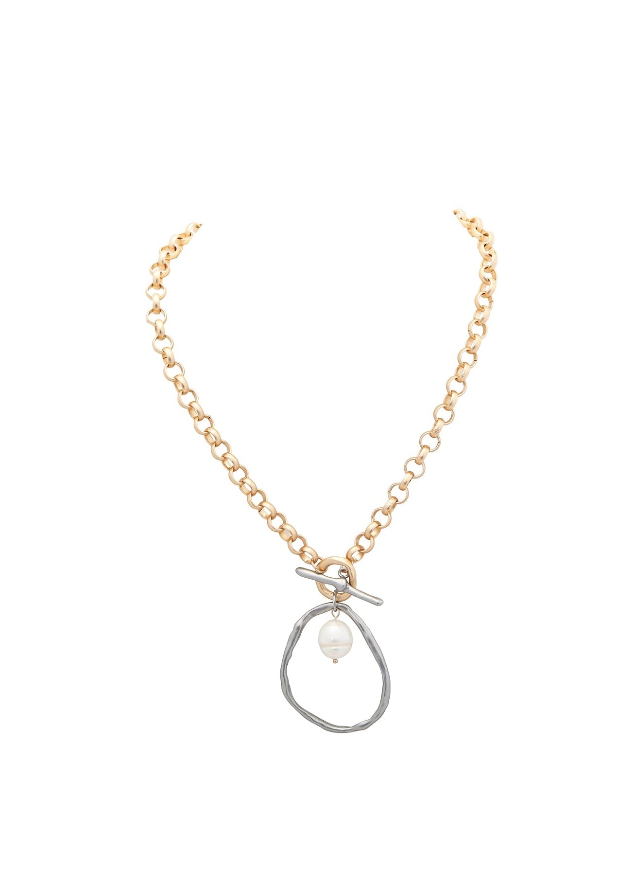 Merx - Gold Chain & Pearl Organic Ring Pendant Necklace