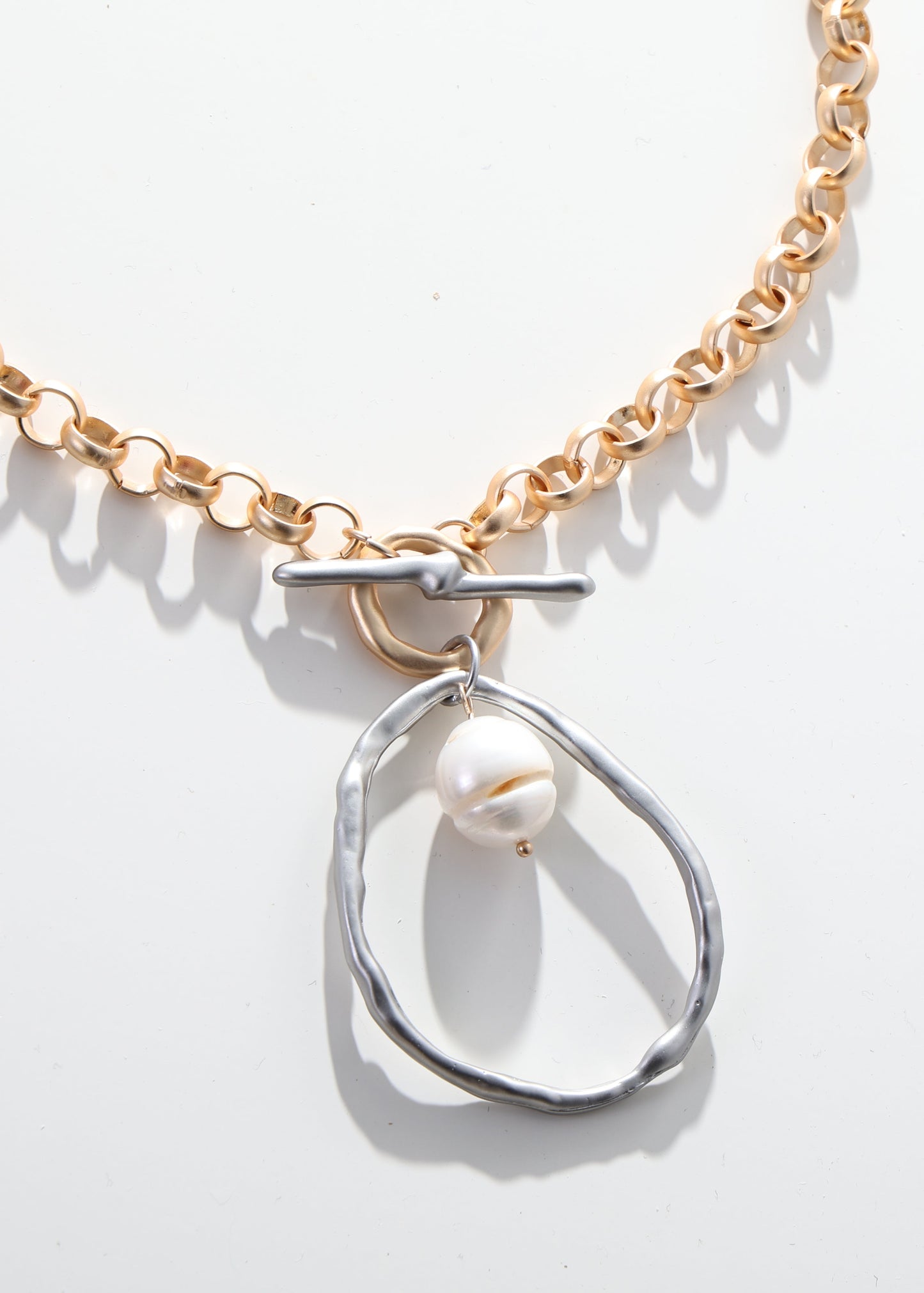 Merx - Gold Chain & Pearl Organic Ring Pendant Necklace