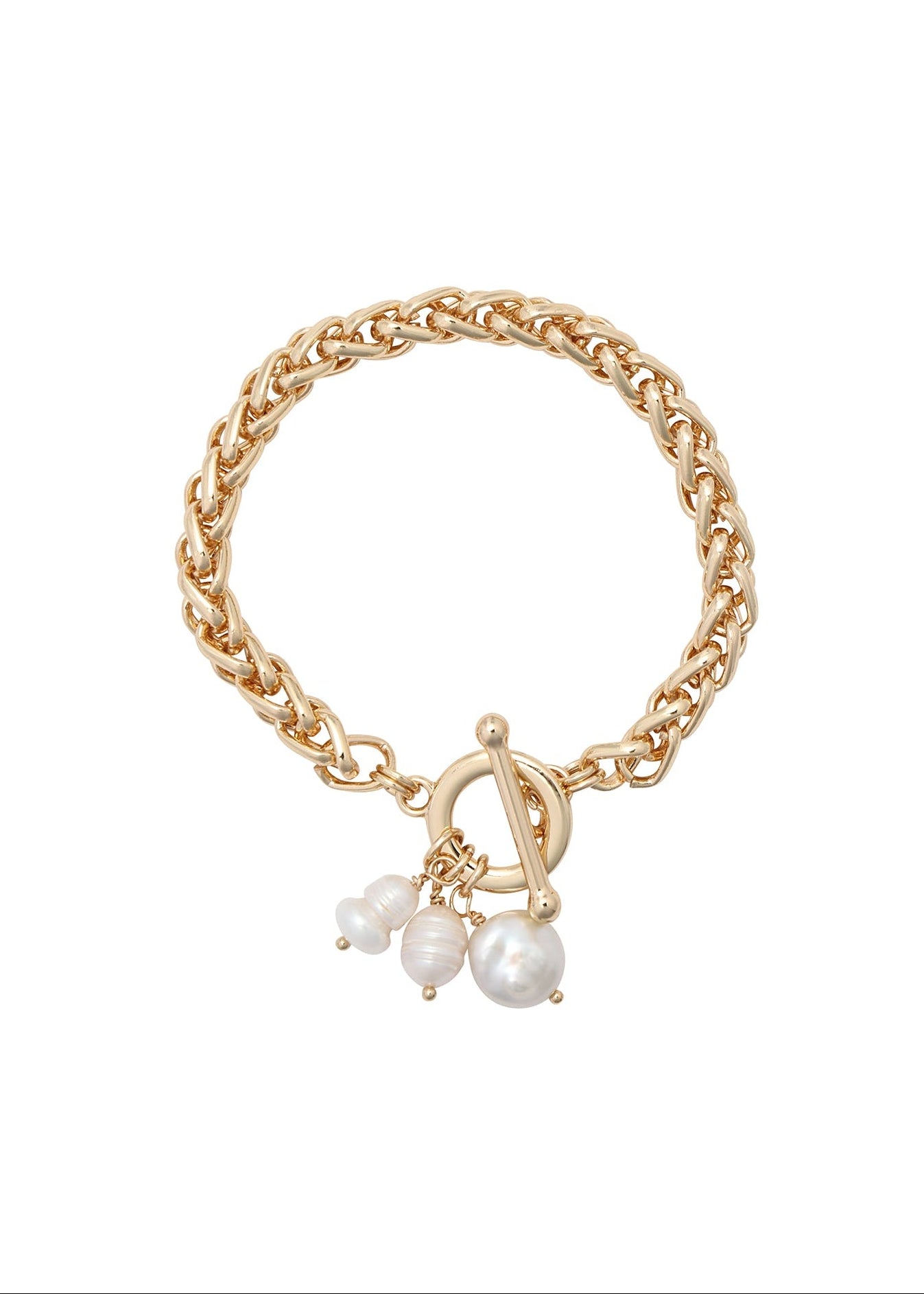 Merx - Wheat Chain & Freshwater Pearl Cluster Toggle Bracelet