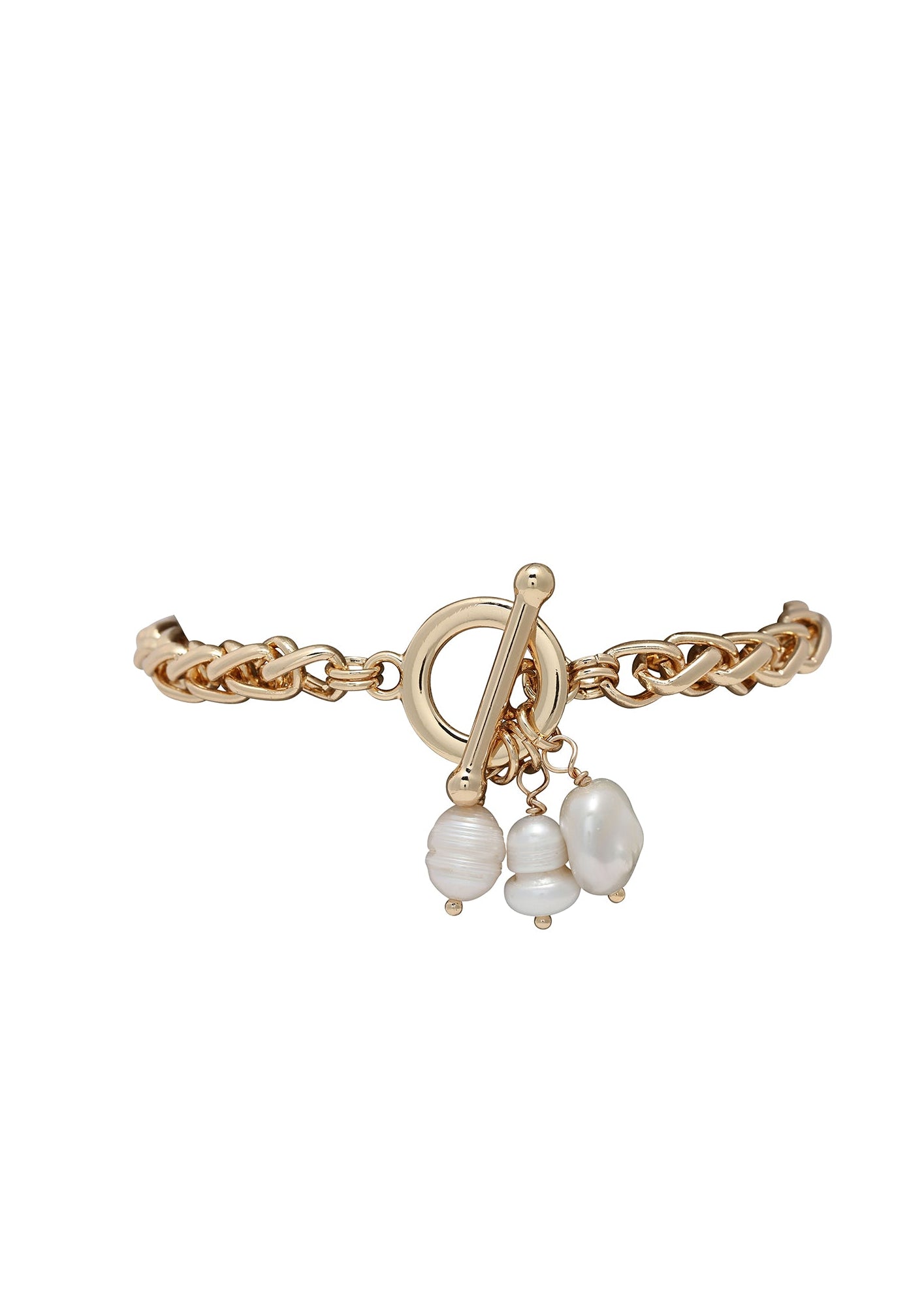 Merx - Wheat Chain & Freshwater Pearl Cluster Toggle Bracelet