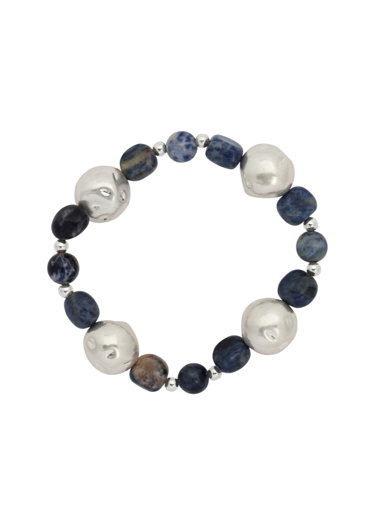 Merx - Navy Mix & Matte Silver Stretch Bracelet