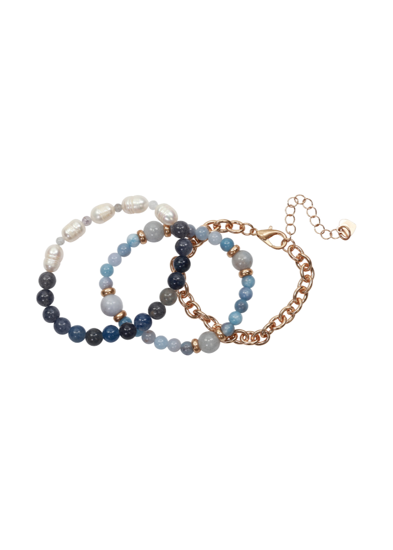 Merx - Blue Mix & Pearl Bracelet Set