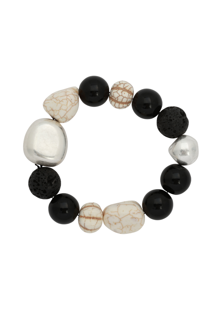 Merx - Matte Silver & Mix Bead Stretch Bracelet