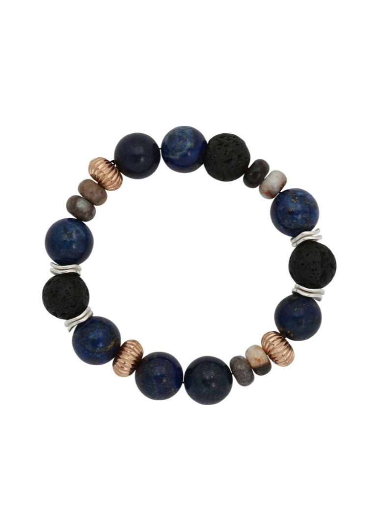 Merx - Navy Mix & Matte Gold Stretch Bracelet