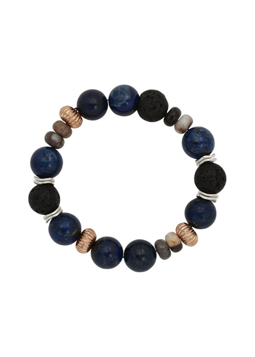 Merx - Navy Mix & Matte Gold Stretch Bracelet