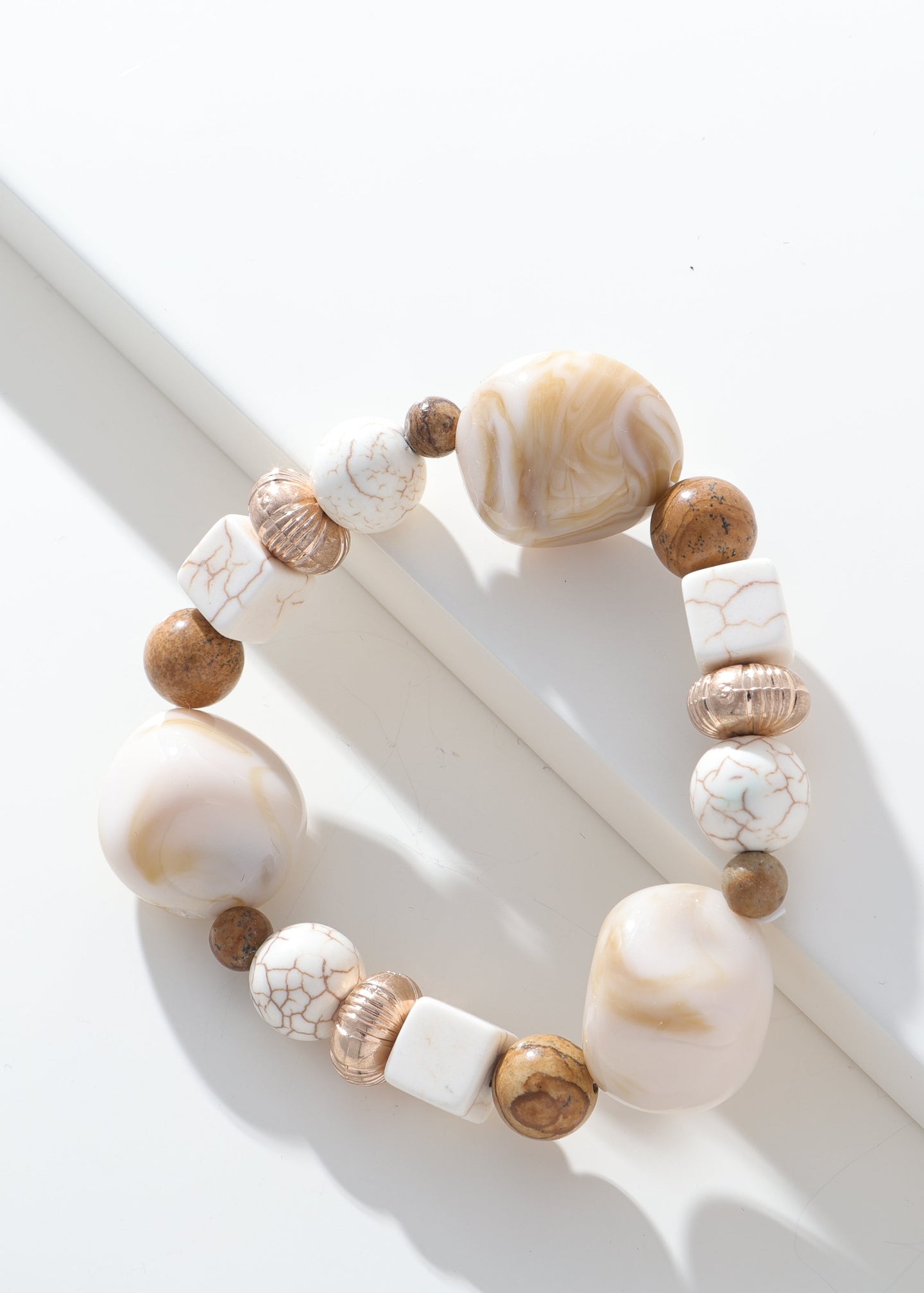 Merx - Marbled Stone & Bead Stretch Bracelet