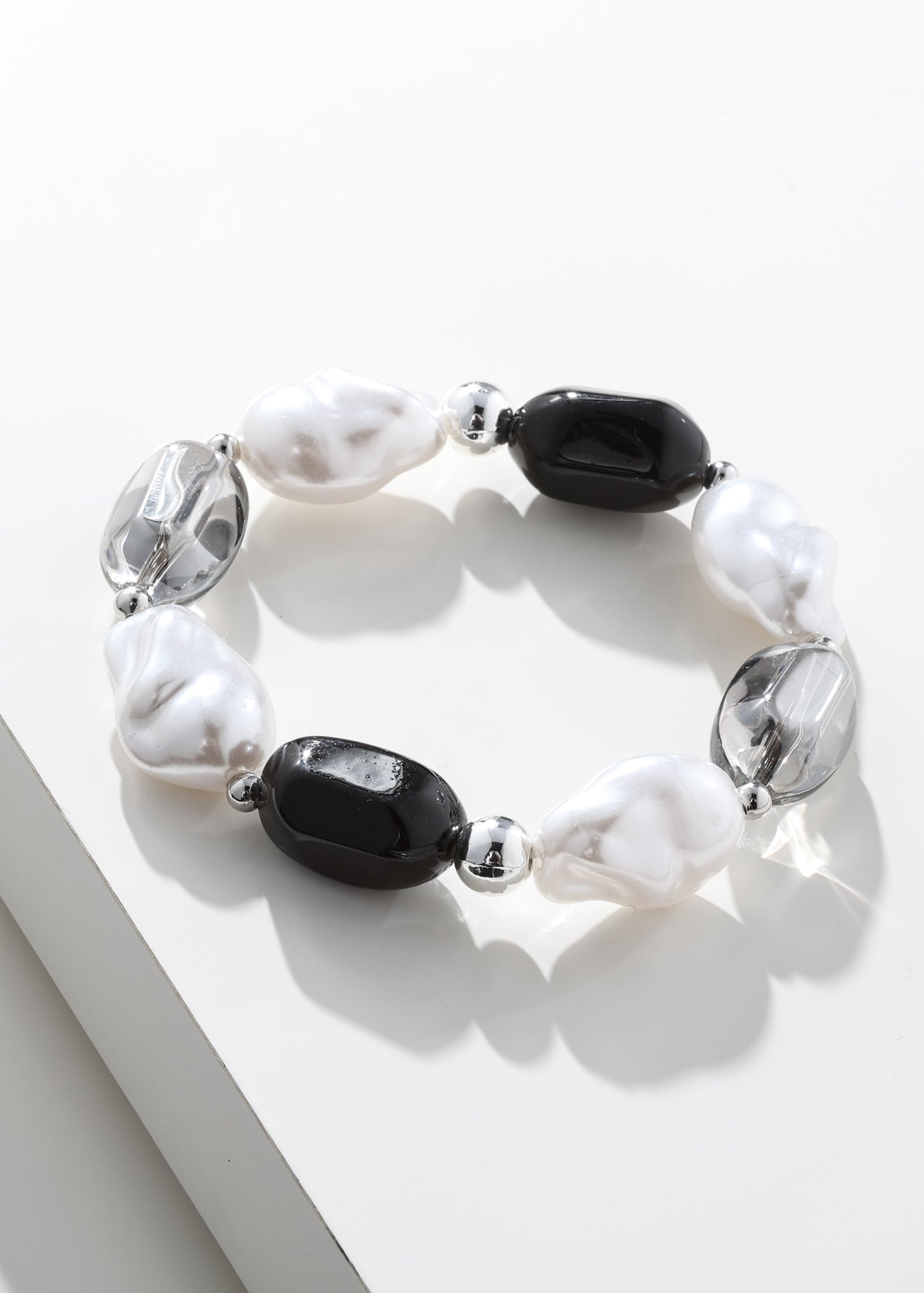 Merx - Faux Pearl & Resin Oval Bead Stretch Bracelet