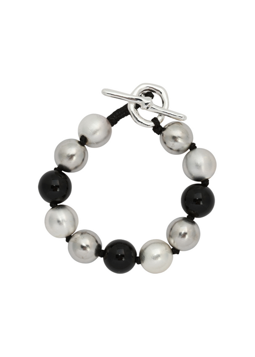 Merx - Brushed Silver & Black Bead Bracelet