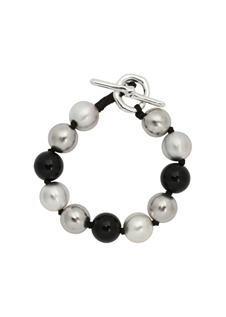 Merx - Brushed Silver & Black Bead Bracelet