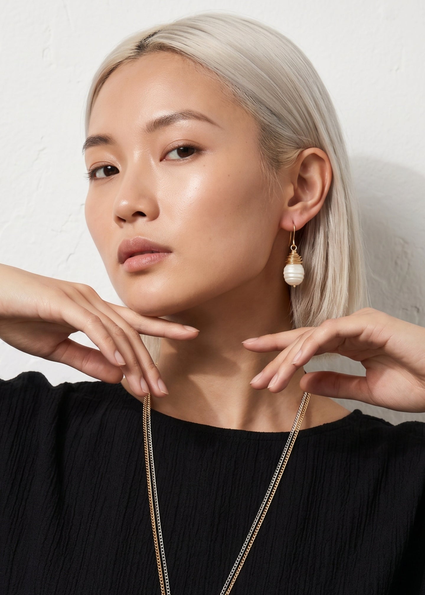 Merx - Gold Wire Wrapped Pearl Drop Earrings