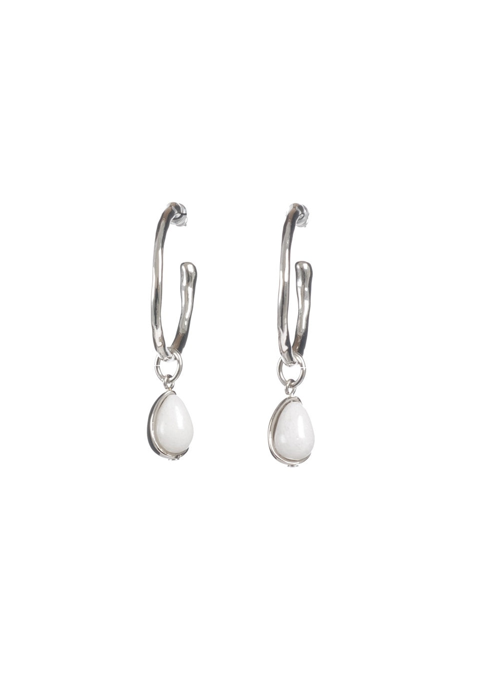 Silver-Tone Hoop & White Stone Drop Earrings