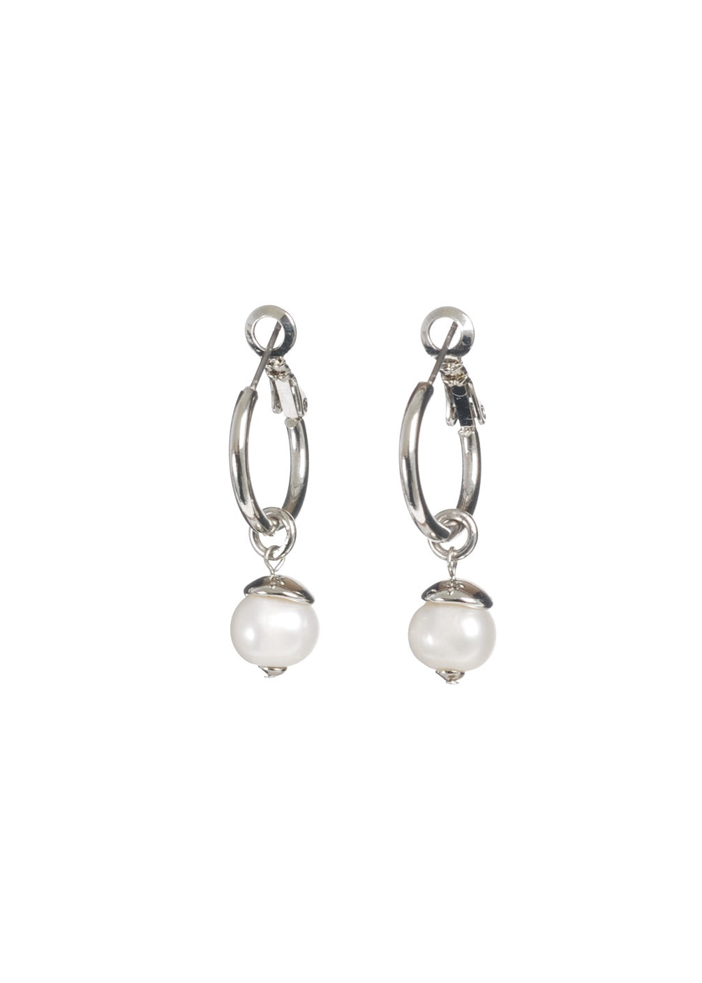 Silver-Tone Hoop & Pearl Drop Earrings