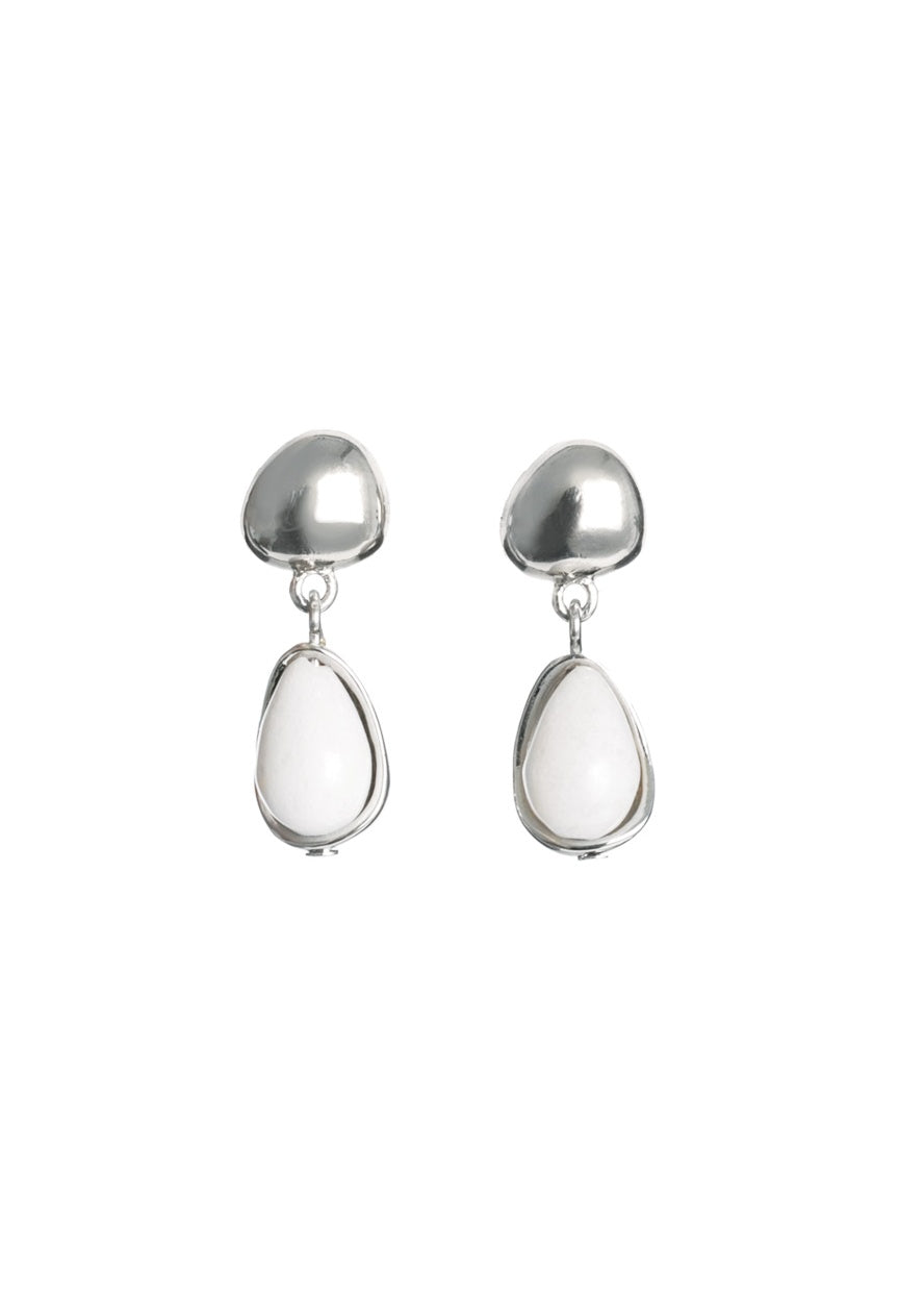 Silver-Tone Pebble Stud & White Stone Drop Earrings