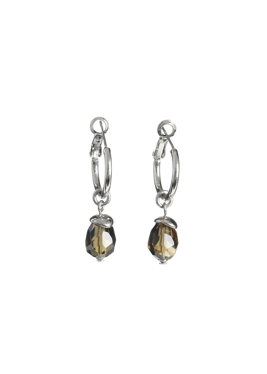 Silver-Tone Hoop & Smoky Crystal Drop Earrings