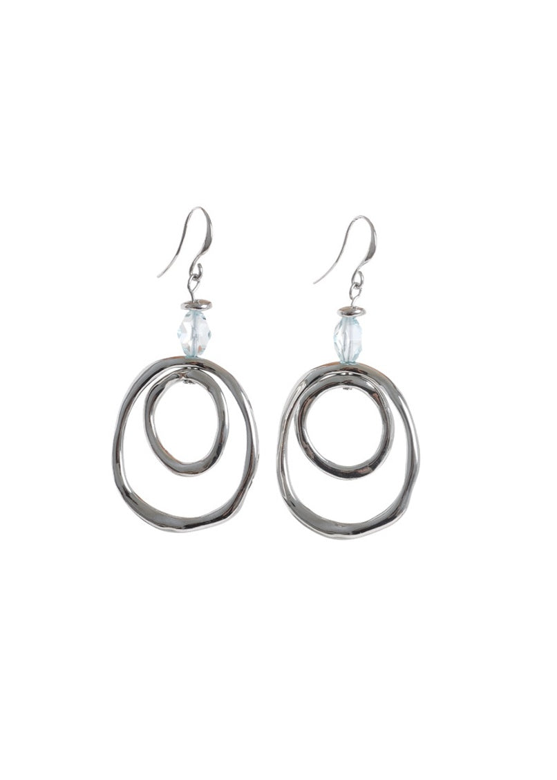Silver-Tone Double Oval & Blue Crystal Drop Earrings