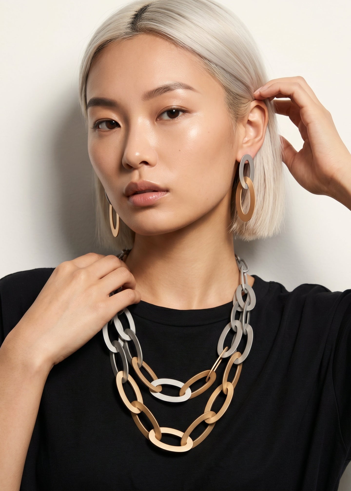Merx - Double Strand Mixed Metal Oval Link Necklace