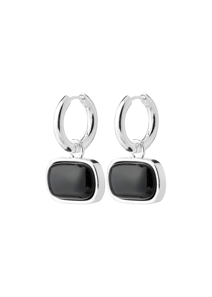Pilgrim - Now Recycled Black Agate Hoop Earrings