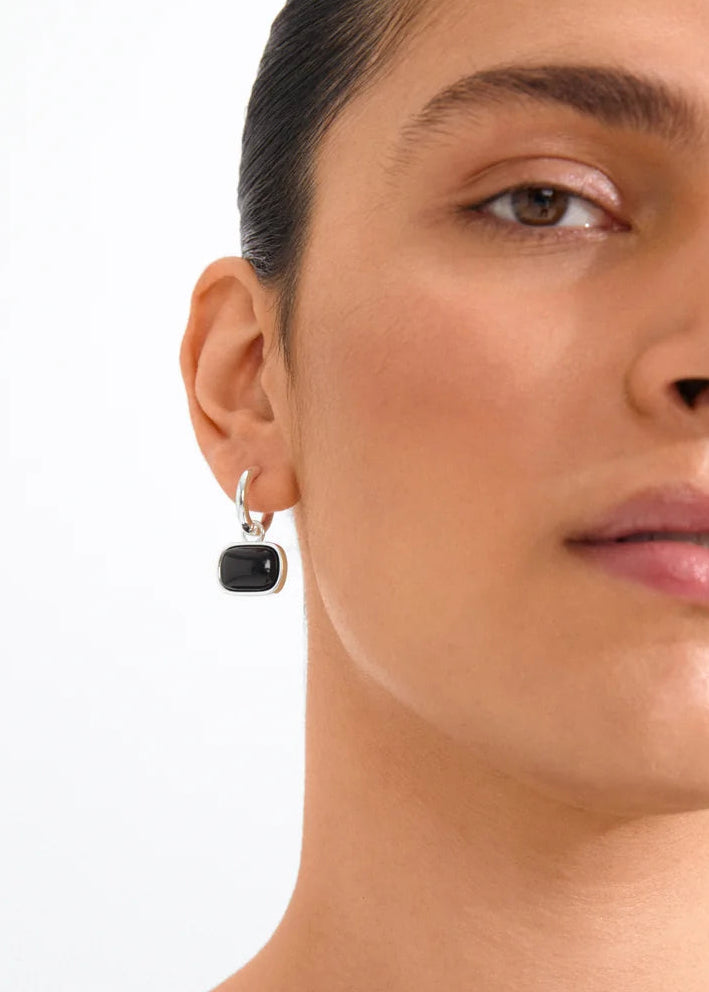 Pilgrim - Now Recycled Black Agate Hoop Earrings