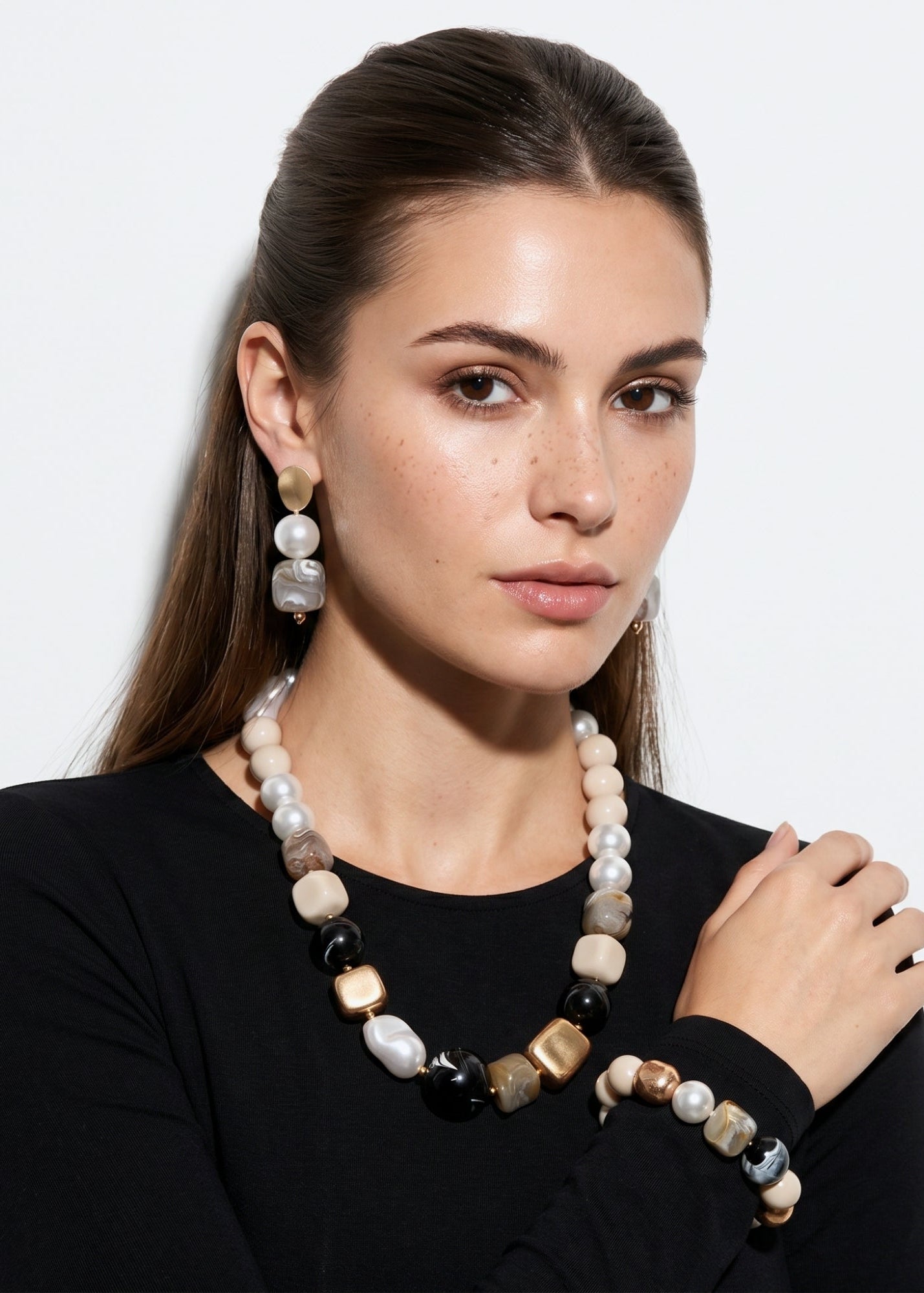 Merx - Neutral Mixed Bead Chunky Necklace