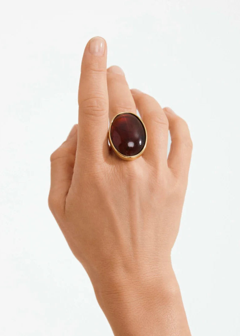 Pilgrim - Still Recycled Chunky Stone Ring Brown