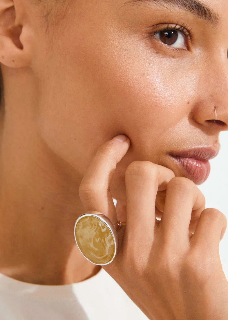 Pilgrim - Still Recycled Chunky Stone Ring Yellow
