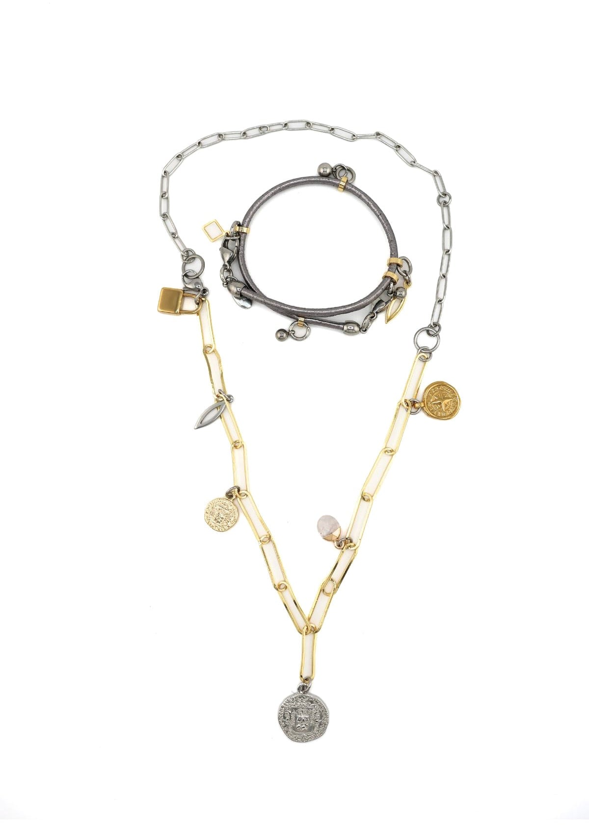 Design Fixation - Charming 2 in 1 Necklace & Bracelet Mixed Metal