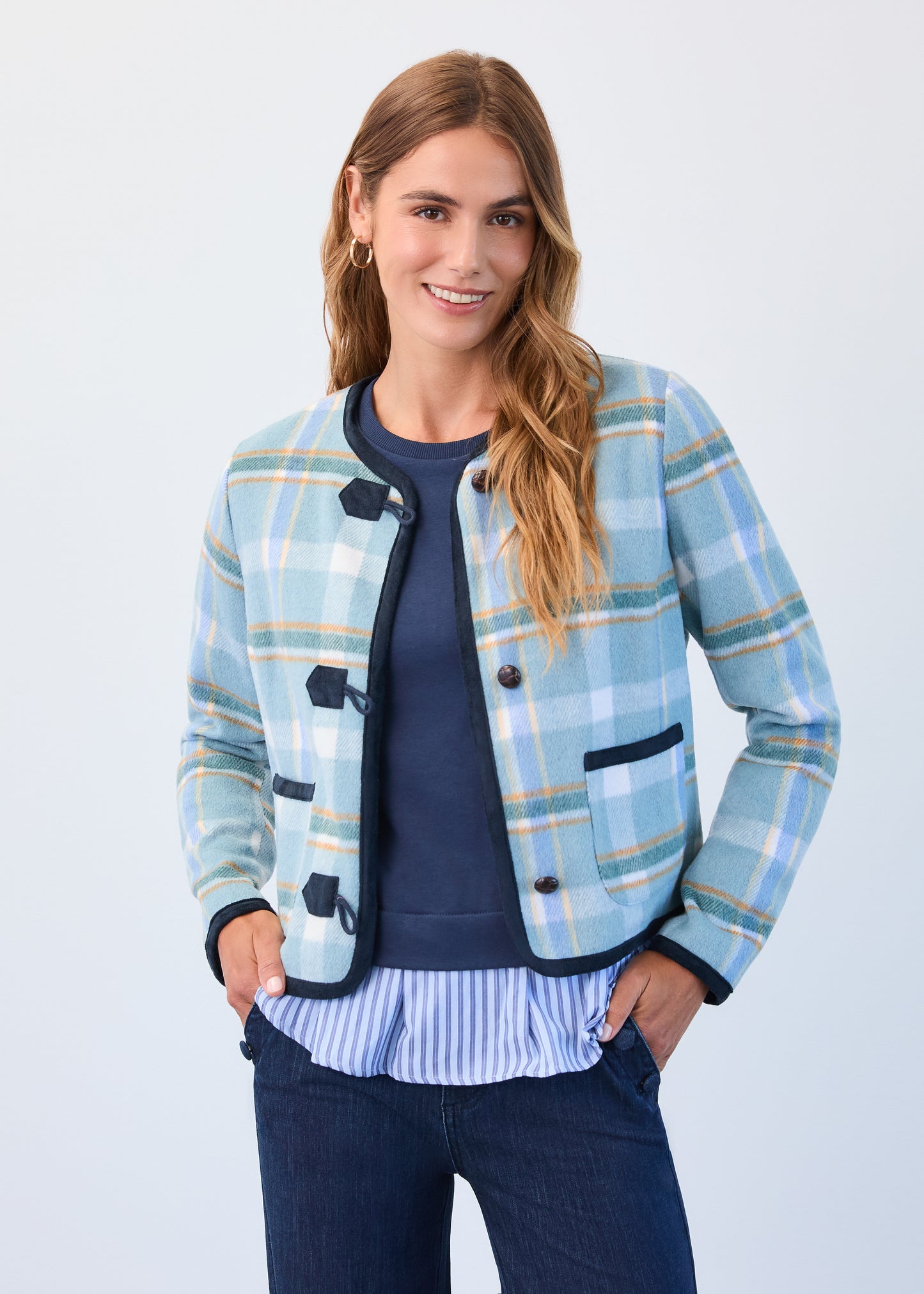 French Dressing Jeans - Hamlet Plaid Collarless Plaid Jacket - SALE