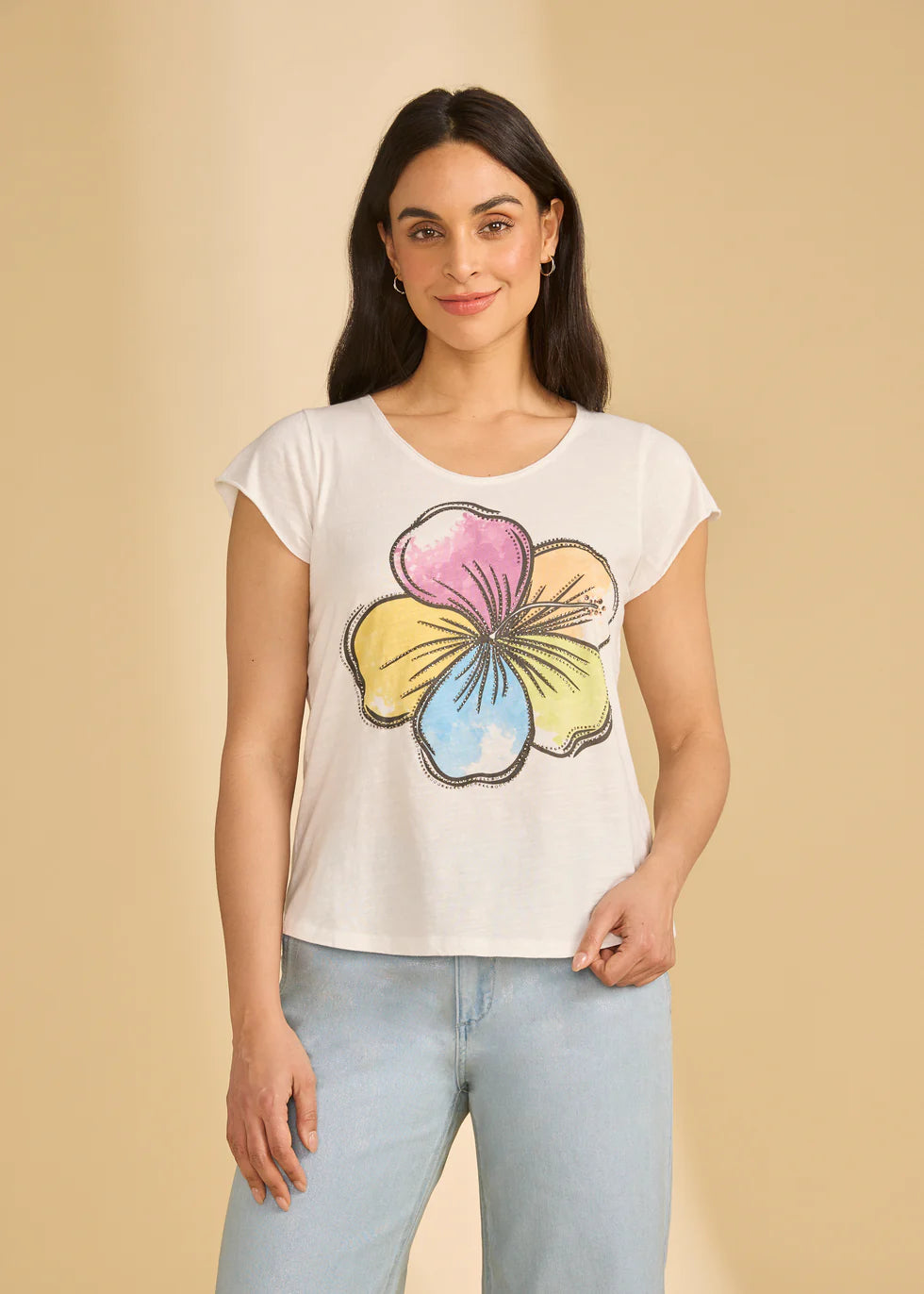 French Dressing Jeans - Short Sleeve Rainbow Hibiscus Top - SALE - ONLINE EXCLUSIVE