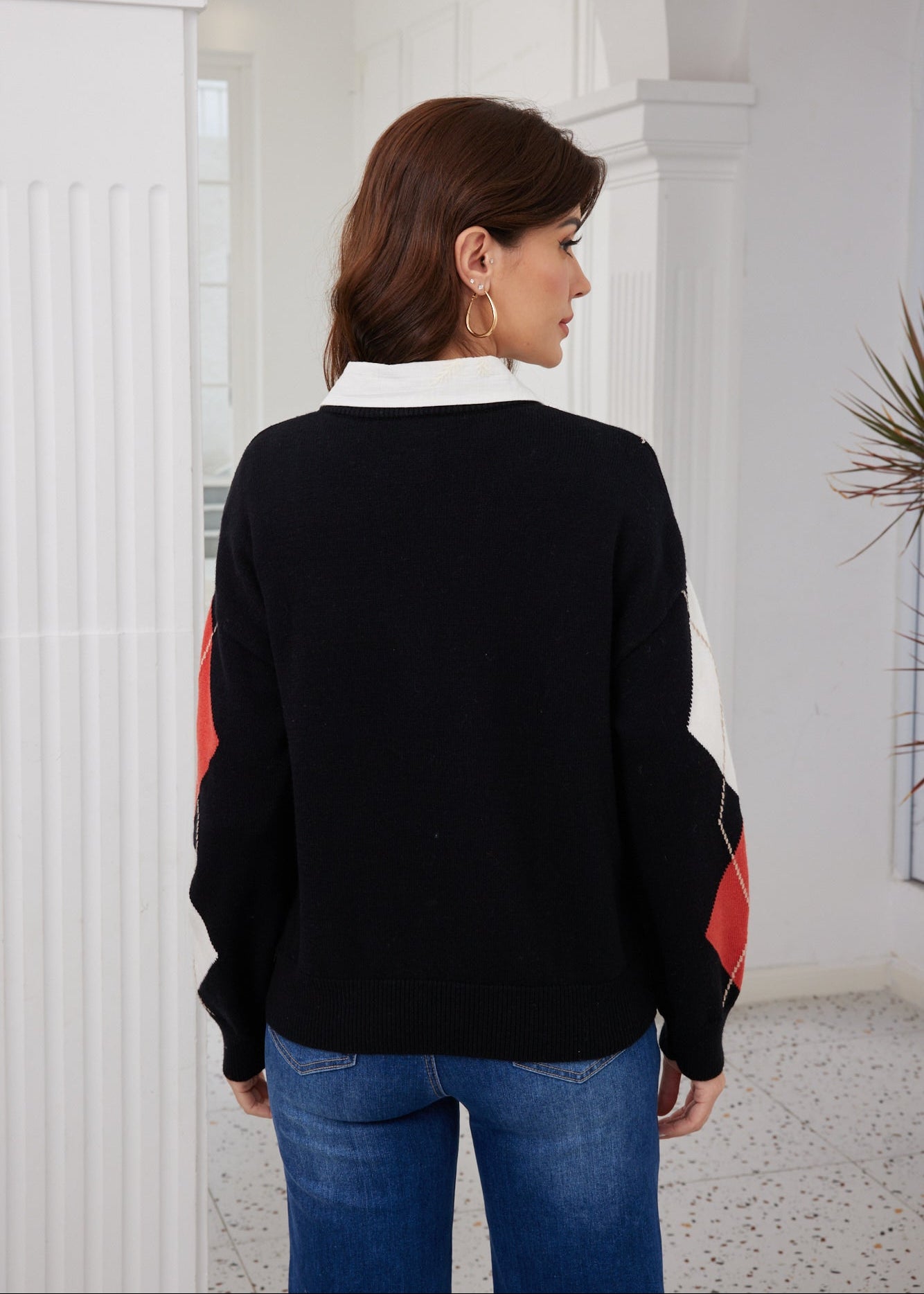 Orange - Diamond Knit Sweater