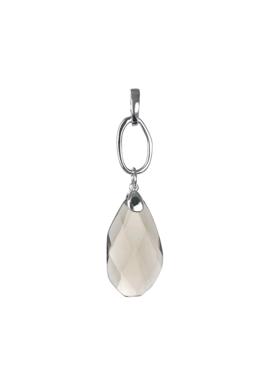 Silver-Tone Oval Link & Smoky Crystal Teardrop Pendant