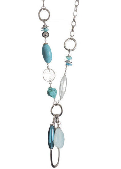 Silver-Tone Chain & Turquoise Mix Lariat Necklace