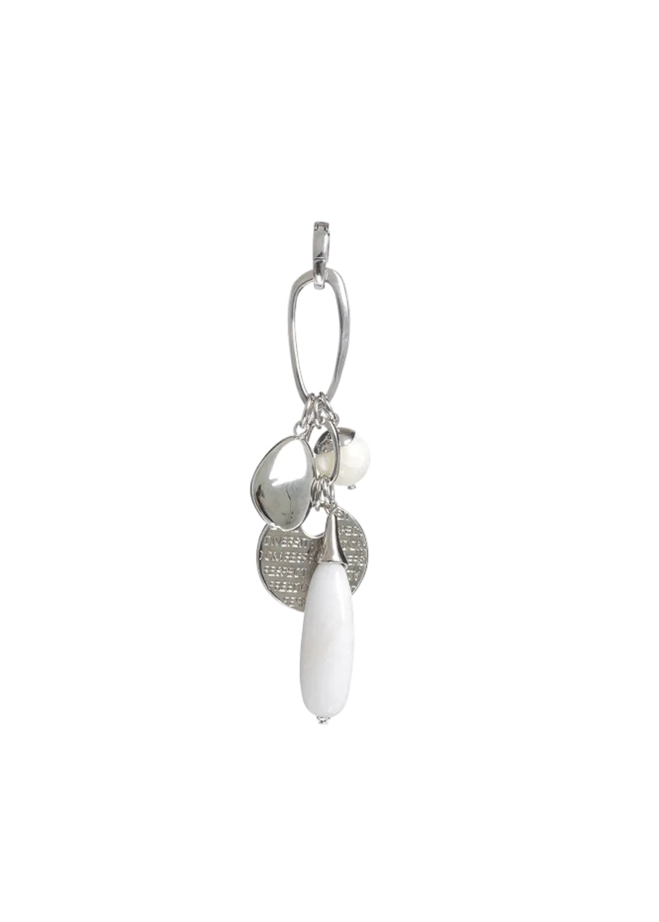 Silver-Tone Oval Link & White Stone Cluster Pendant