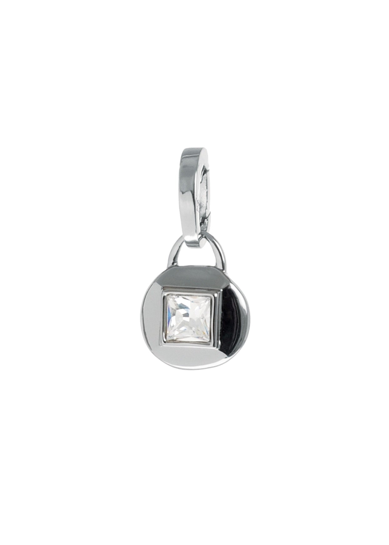 Silver-Tone Round Disc & Crystal Pendant Charm Small
