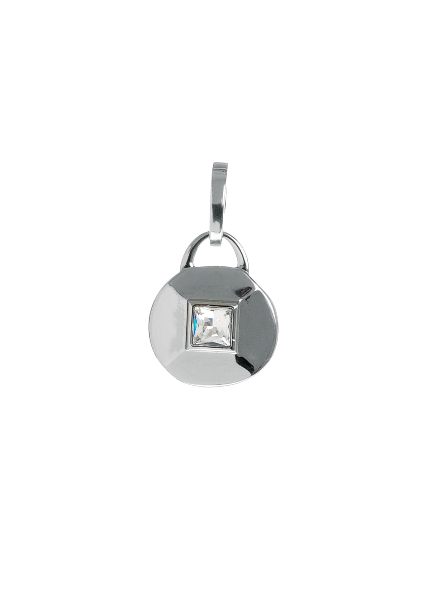 Silver-Tone Round Disc & Crystal Pendant Charm Large