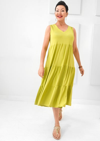 Pure - Long V-Neck Tiered Dress