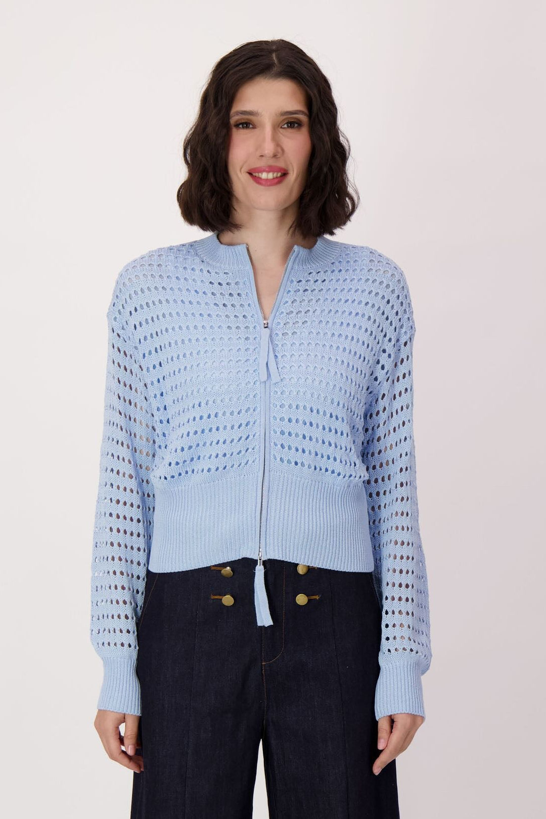 Spanner - Eyelet Front Zip Lined Sweater