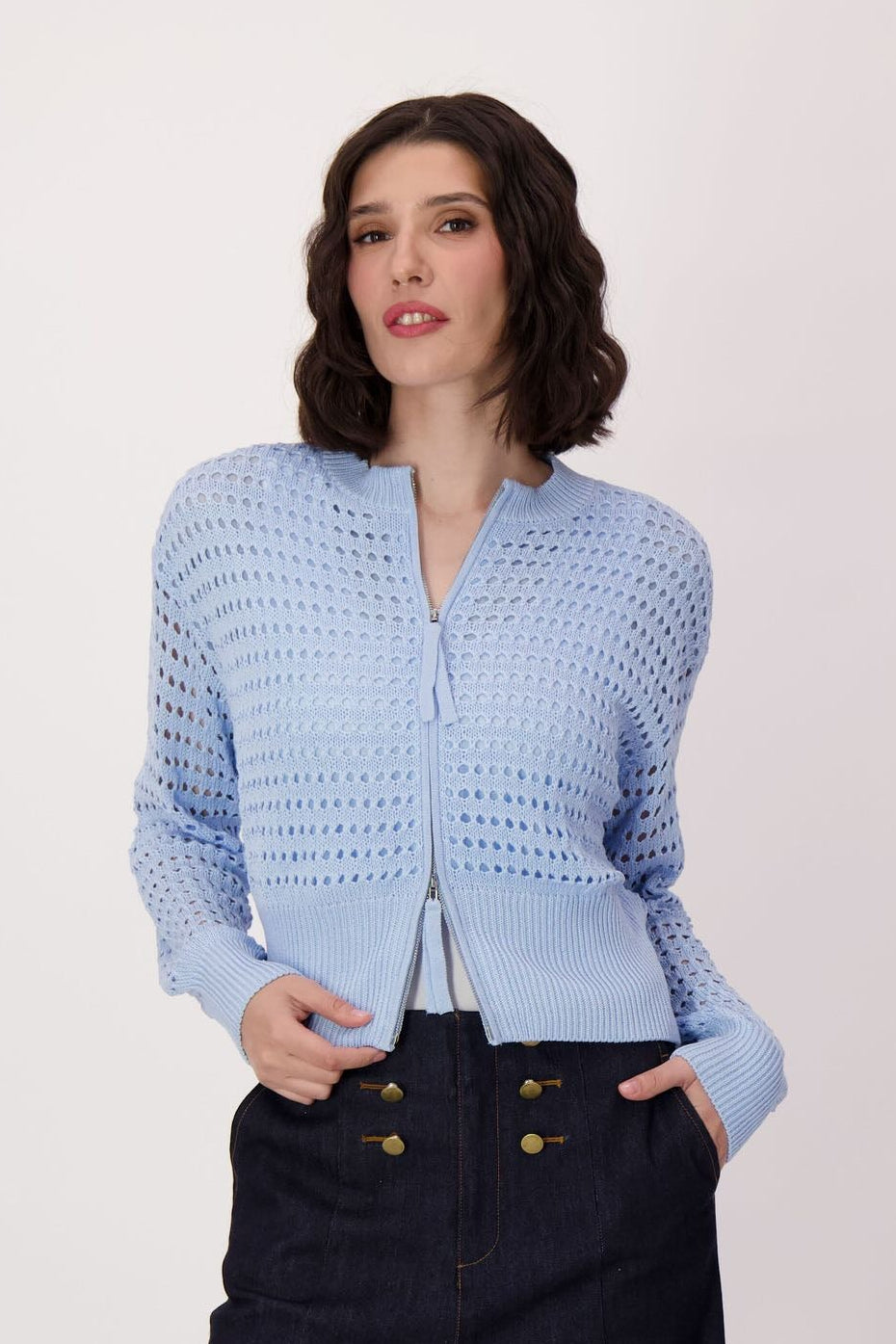 Spanner - Eyelet Front Zip Lined Sweater - SALE