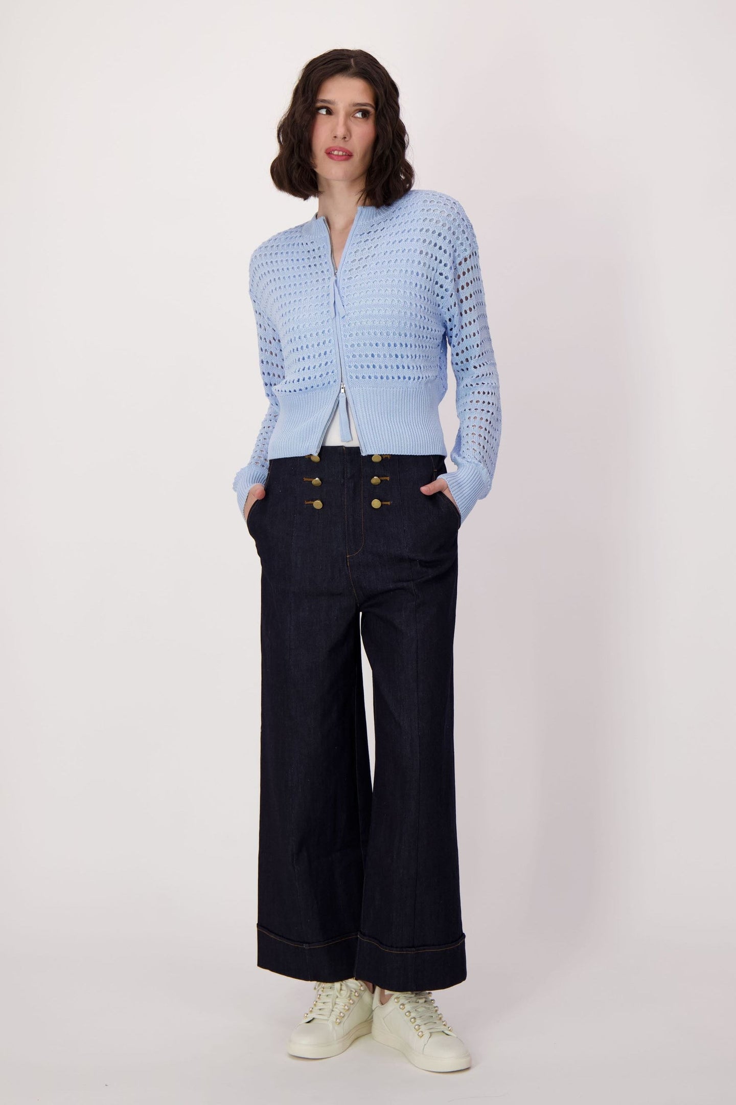 Spanner - Eyelet Front Zip Lined Sweater - SALE