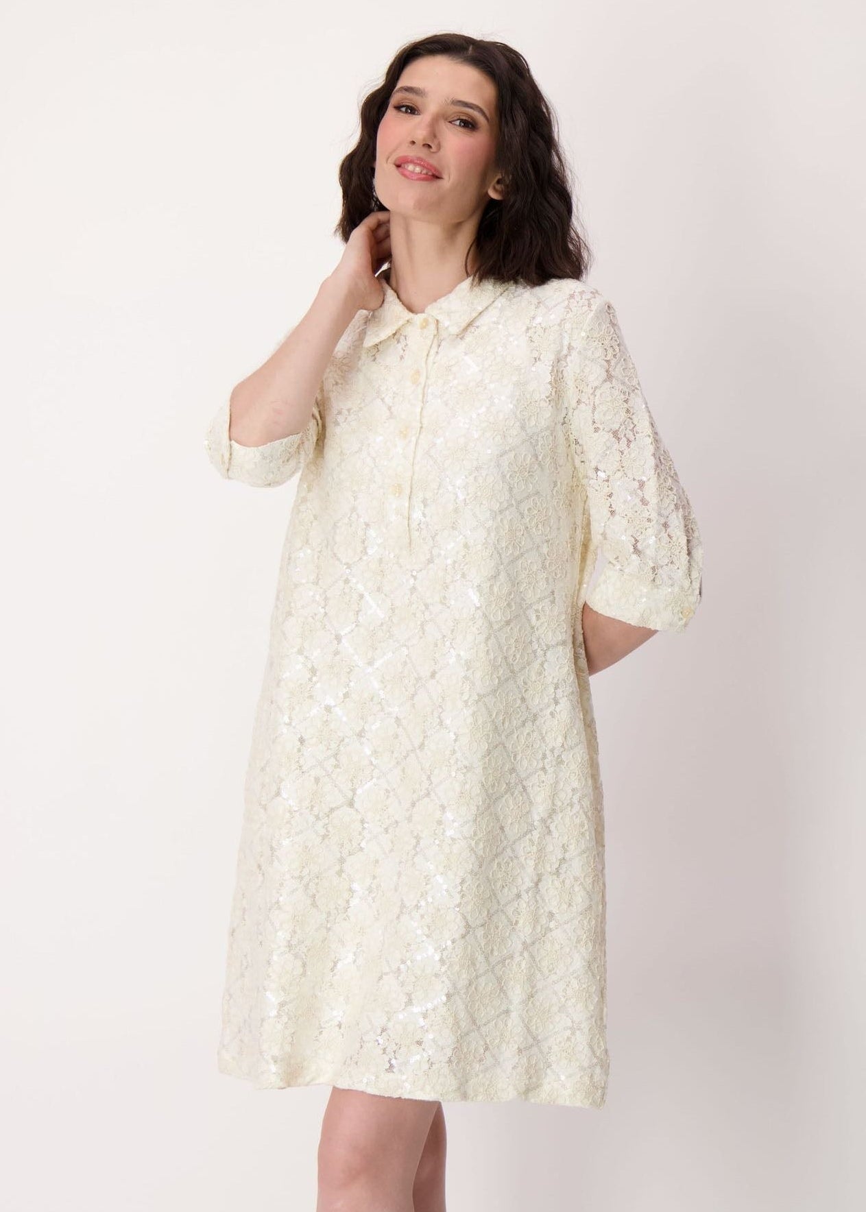 Spanner - Sequin Lace Tunic Dress With Cami