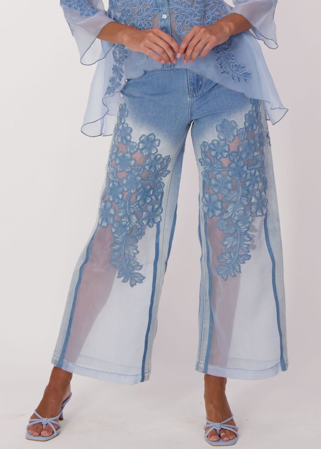 Spanner - Floral Embroidered Denim Organza Jean