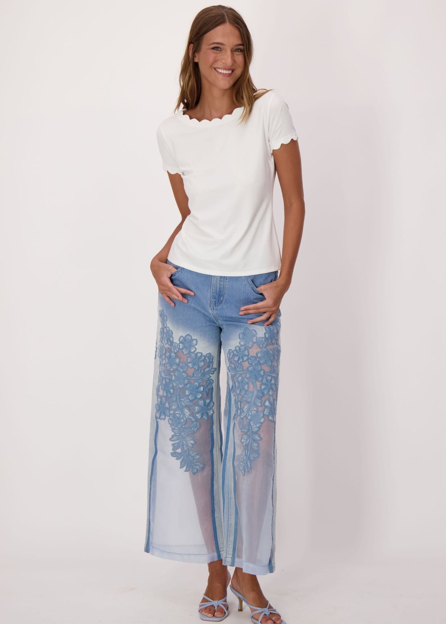 Spanner - Floral Embroidered Denim Organza Jean - SALE