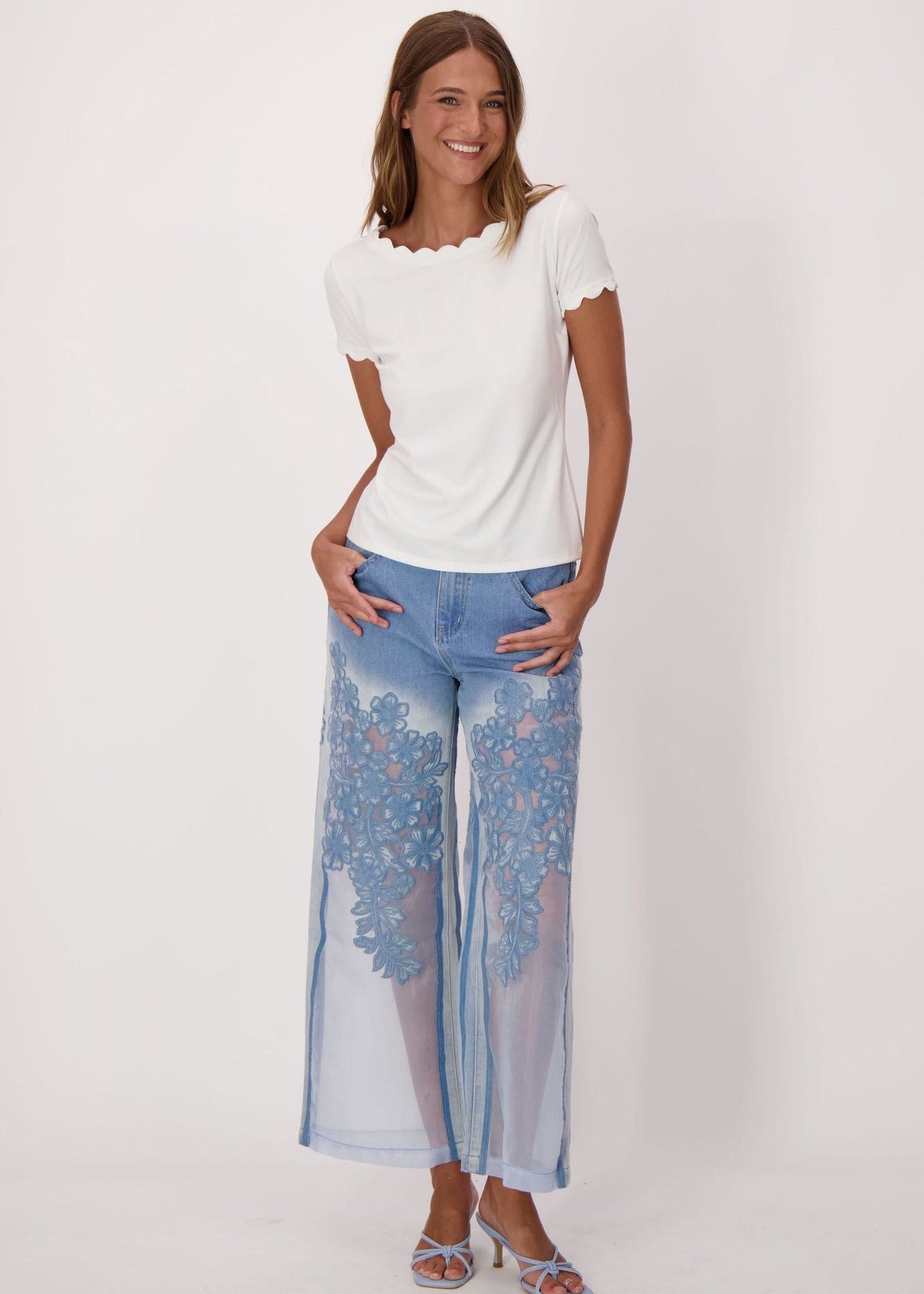 Spanner - Floral Embroidered Denim Organza Jean - SALE